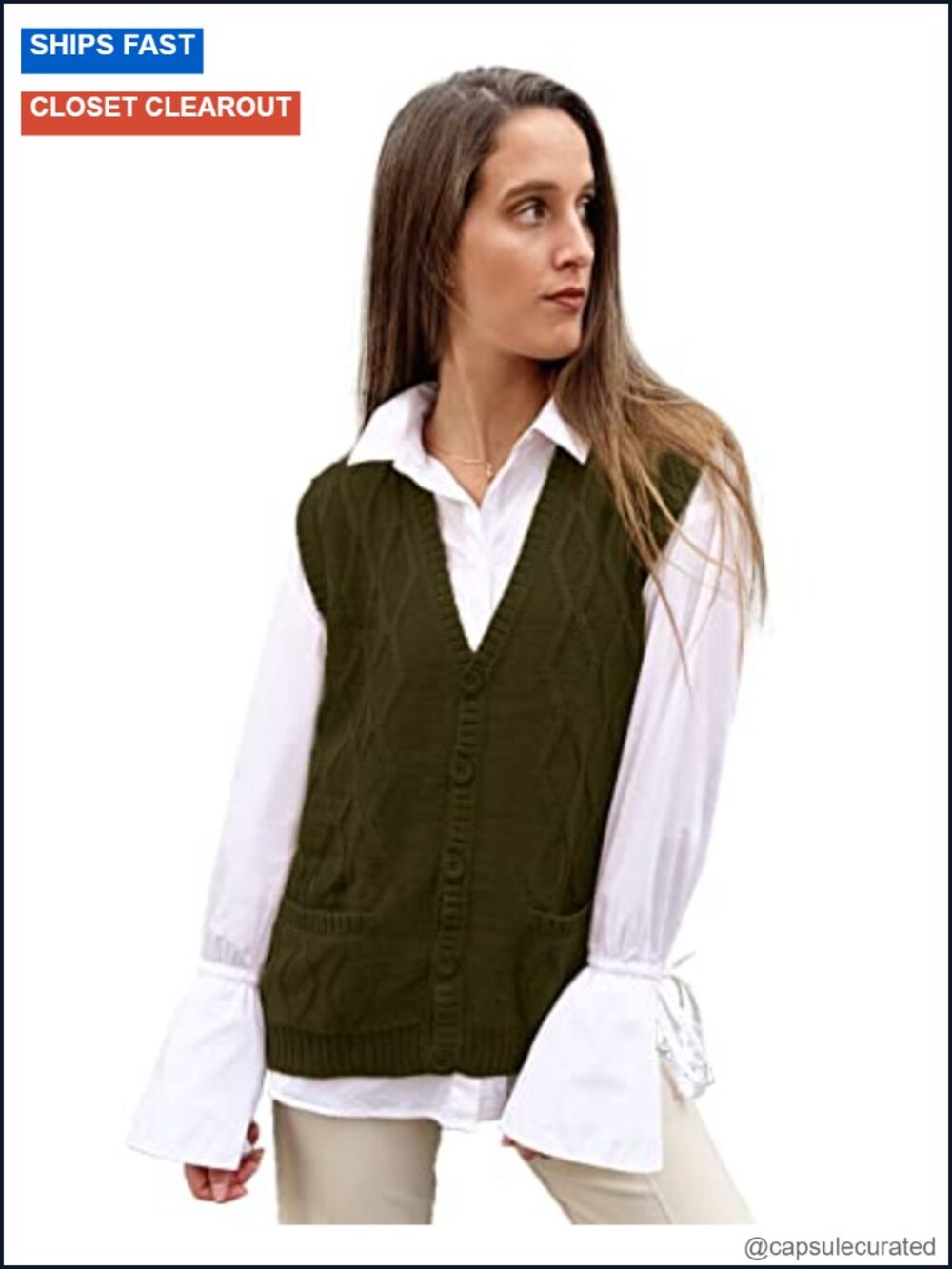Women's Alpaca Wool V-Neck Argyle Cardigan Vest Sleeveless Sweater